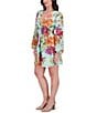 SIENA Burnout Floral Print V-Neck Long Sleeve A-Line Mini Dress, Color:Mint Floral - Image 3