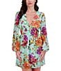 SIENA Burnout Floral Print V-Neck Long Sleeve A-Line Mini Dress, Color:Mint Floral - Image 4
