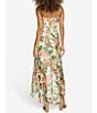 Color:White Multi - Image 2 - Chiffon Floral Print V-Neck Sleeveless Chain Strap Surplice Pleated High Low Dress