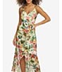 Color:White Multi - Image 4 - Chiffon Floral Print V-Neck Sleeveless Chain Strap Surplice Pleated High Low Dress