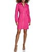 Color:Hot Pink - Image 1 - Denim Collared Long Sleeve Zip Front Mini Dress