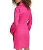 Color:Hot Pink - Image 2 - Denim Collared Long Sleeve Zip Front Mini Dress