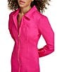 Color:Hot Pink - Image 4 - Denim Collared Long Sleeve Zip Front Mini Dress
