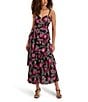 SIENA Floral Embroidered Mesh Tier Midi Dress, Color:Black Multi - Image 1