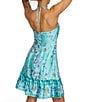 Color:Aqua Multi - Image 2 - Floral Print Scoop Halter Neck Sleeveless Tiered Ruffle Hem Mini Dress