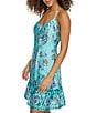 Color:Aqua Multi - Image 3 - Floral Print Scoop Halter Neck Sleeveless Tiered Ruffle Hem Mini Dress