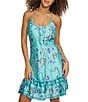 Color:Aqua Multi - Image 4 - Floral Print Scoop Halter Neck Sleeveless Tiered Ruffle Hem Mini Dress