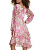 Color:Blush Multi - Image 5 - Floral V Neckline Long Sleeve Smocked Waist Asymmetrical Tiered Dress