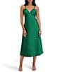 SIENA Matte Satin V-Neck Sleeveless Spaghetti Straps Slip Midi Dress - Image 1