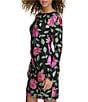 Color:Black Multi - Image 4 - Mesh Stretch Floral Embroidered Boat Neck Scoop Back Long Sleeve Mini Dress