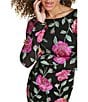 Color:Black Multi - Image 5 - Mesh Stretch Floral Embroidered Boat Neck Scoop Back Long Sleeve Mini Dress
