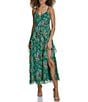 Color:Green Multi - Image 1 - Metallic Floral V-Neck Sleeveless Maxi Dress