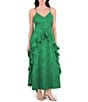 SIENA Satin Jacquard V Neck Sleeveless Chain Straps Ruffle A-Line Maxi Dress - Image 1