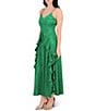 SIENA Satin Jacquard V Neck Sleeveless Chain Straps Ruffle A-Line Maxi Dress - Image 3
