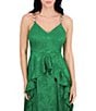 SIENA Satin Jacquard V Neck Sleeveless Chain Straps Ruffle A-Line Maxi Dress - Image 4