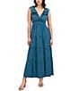 SIENA Shirred V-neck Sleeveless Smocked Top Woven Tiered Maxi Dress, Color:Teal - Image 1