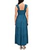 SIENA Shirred V-neck Sleeveless Smocked Top Woven Tiered Maxi Dress, Color:Teal - Image 2