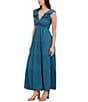 SIENA Shirred V-neck Sleeveless Smocked Top Woven Tiered Maxi Dress, Color:Teal - Image 3