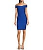 Color:Sapphire - Image 1 - Stretch Bandage Knit Off-the-Shoulder Cap Sleeve Bodycon Dress