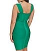 Color:Green - Image 2 - Stretch Bandage Knit Square Neckline Corset Bodice Bodycon Dress
