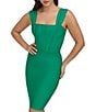 Color:Green - Image 3 - Stretch Bandage Knit Square Neckline Corset Bodice Bodycon Dress