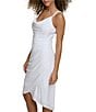 Color:White - Image 3 - Stretch Cowl Neck Chain Strap Faux Wrap Dress