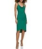 Color:Green - Image 1 - Stretch Cowl Neck Chain Strap Faux Wrap Dress