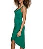 Color:Green - Image 3 - Stretch Cowl Neck Chain Strap Faux Wrap Dress