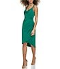 Color:Green - Image 4 - Stretch Cowl Neck Chain Strap Faux Wrap Dress