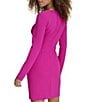 Color:Fuchsia - Image 2 - Stretch Crepe Twist V-Neck Long Sleeve Bodycon Dress