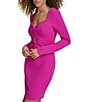 Color:Fuchsia - Image 3 - Stretch Crepe Twist V-Neck Long Sleeve Bodycon Dress