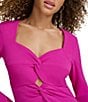 Color:Fuchsia - Image 4 - Stretch Crepe Twist V-Neck Long Sleeve Bodycon Dress