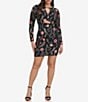 Color:Black Multi - Image 1 - Stretch Floral Embroidered Lace Keyhole Neck Long Sleeve Dress