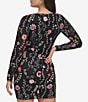 Color:Black Multi - Image 2 - Stretch Floral Embroidered Lace Keyhole Neck Long Sleeve Dress