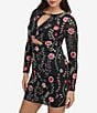 Color:Black Multi - Image 4 - Stretch Floral Embroidered Lace Keyhole Neck Long Sleeve Dress
