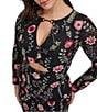 Color:Black Multi - Image 5 - Stretch Floral Embroidered Lace Keyhole Neck Long Sleeve Dress