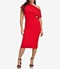 Color:Red - Image 1 - Stretch Scuba Crepe Of-the-Shoulder Short Sleeve Midi Dress