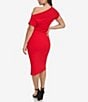 Color:Red - Image 2 - Stretch Scuba Crepe Of-the-Shoulder Short Sleeve Midi Dress