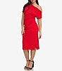 Color:Red - Image 3 - Stretch Scuba Crepe Of-the-Shoulder Short Sleeve Midi Dress