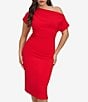 Color:Red - Image 4 - Stretch Scuba Crepe Of-the-Shoulder Short Sleeve Midi Dress