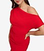 Color:Red - Image 5 - Stretch Scuba Crepe Of-the-Shoulder Short Sleeve Midi Dress