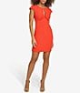 Color:Hot Coral - Image 1 - Stretch Twist Keyhole Neck Cap Sleeve Bodycon Dress