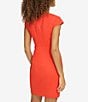 Color:Hot Coral - Image 2 - Stretch Twist Keyhole Neck Cap Sleeve Bodycon Dress