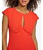 Color:Hot Coral - Image 3 - Stretch Twist Keyhole Neck Cap Sleeve Bodycon Dress