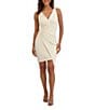 SIENA V-Neck Faux Suede Ruched Faux Wrap Dress, Color:Cream - Image 1
