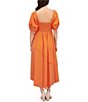 SIENA Sweetheart Neck Short Sleeve Stretch Woven Smocked Back Midi Dress, Color:Sorbet - Image 2