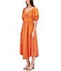 SIENA Sweetheart Neck Short Sleeve Stretch Woven Smocked Back Midi Dress, Color:Sorbet - Image 3