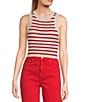 Signature 8 Crew Neck Sleeveless Stripe Rib Tank Top, Color:Red - Image 1