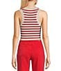 Signature 8 Crew Neck Sleeveless Stripe Rib Tank Top, Color:Red - Image 2