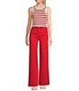 Signature 8 Crew Neck Sleeveless Stripe Rib Tank Top, Color:Red - Image 3